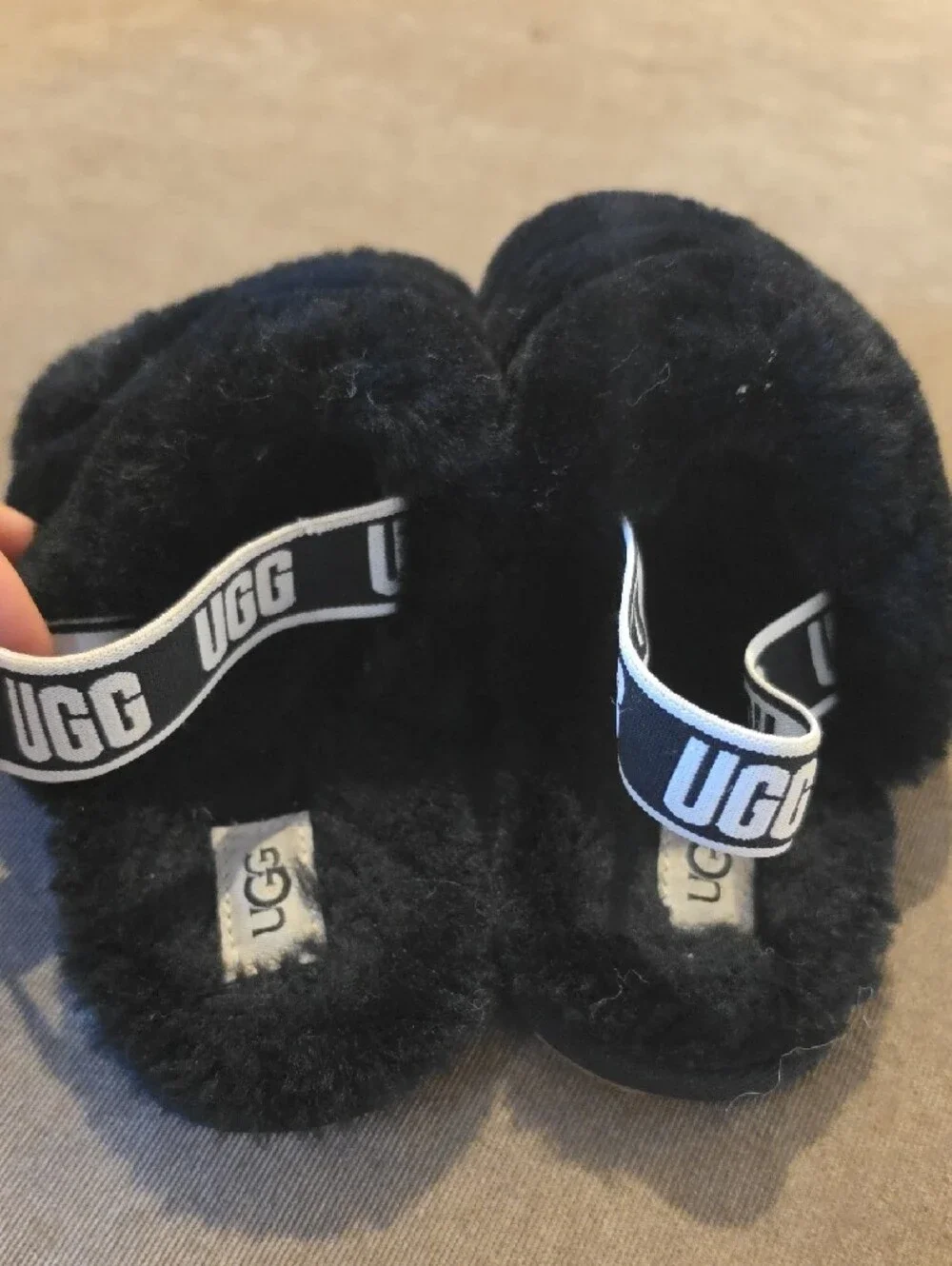 UGG Black Plush Fur Slide Slippers for Kids